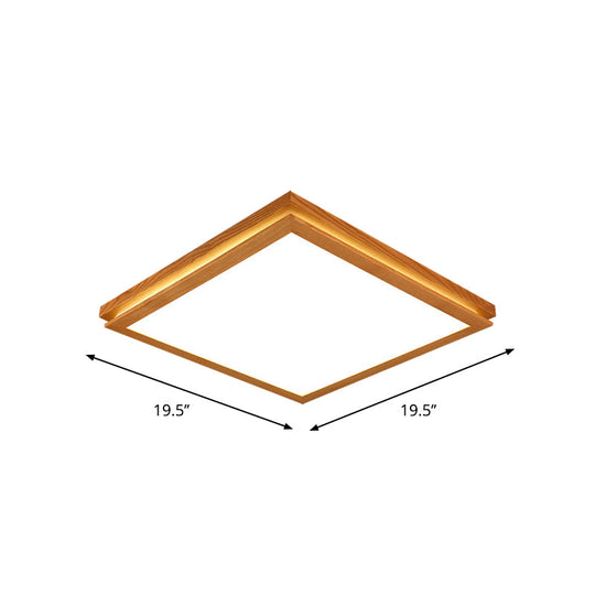 Modern Wood Flush Mount LED Ceiling Light for Living Room with Acrylic Shade – 19.5"/25.5"/37.5" Width – Warm/White Light – Square/Rectangle Design