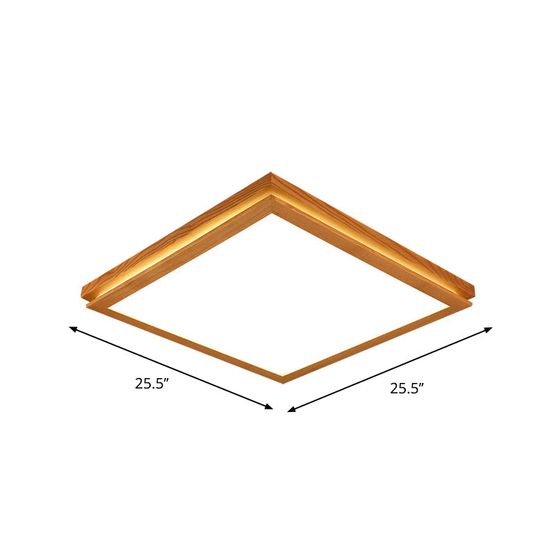 Modern Wood Flush Mount LED Ceiling Light for Living Room with Acrylic Shade – 19.5"/25.5"/37.5" Width – Warm/White Light – Square/Rectangle Design