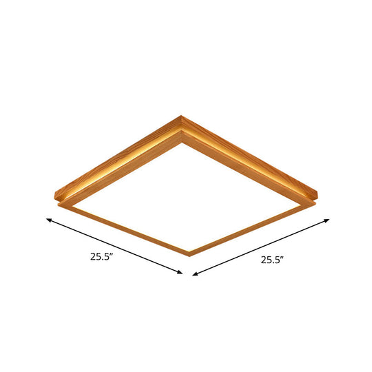 Modern Wood Flush Mount LED Ceiling Light for Living Room with Acrylic Shade – 19.5"/25.5"/37.5" Width – Warm/White Light – Square/Rectangle Design