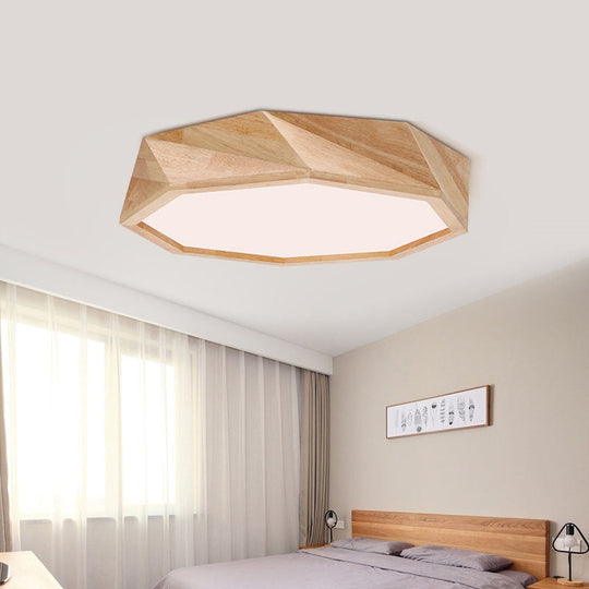 Modern Geometric Ceiling Lamp: Wooden Beige Led Flush Mount Light Warm/White For Hotels (18/21.5/27