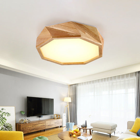 Modern Geometric Ceiling Lamp: Wooden Beige LED Flush Mount Light, Warm/White Light for Hotels (18"/21.5"/27" Wide)