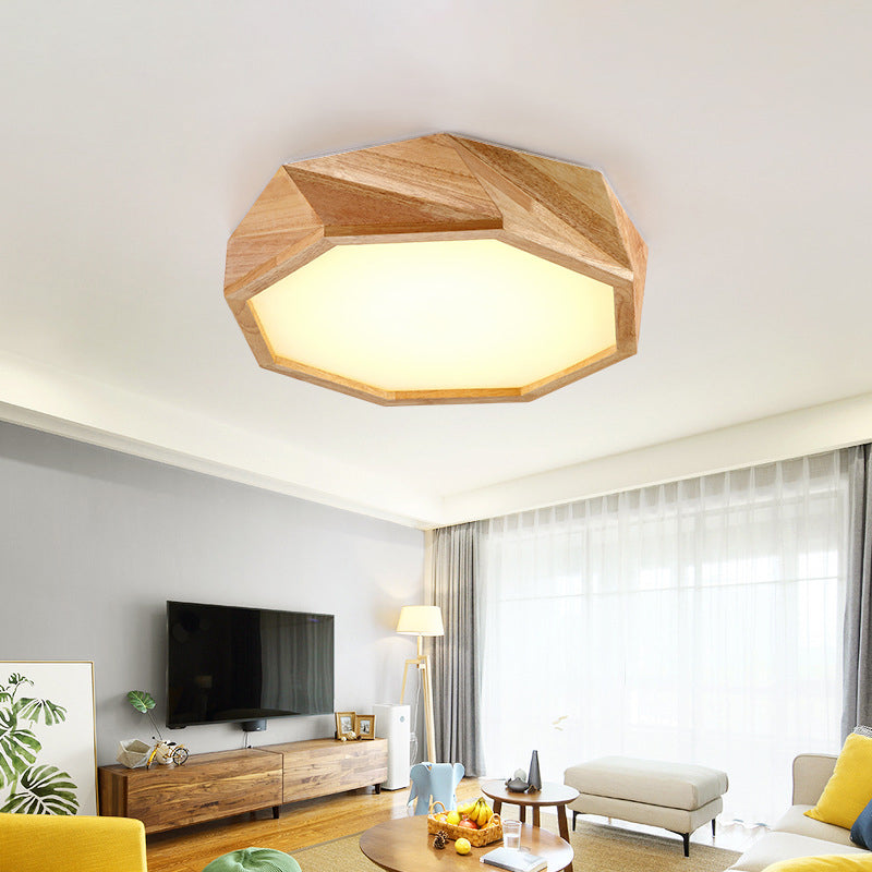 Modern Geometric Ceiling Lamp: Wooden Beige Led Flush Mount Light Warm/White For Hotels (18/21.5/27