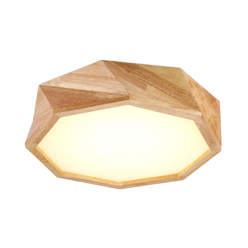 Modern Geometric Ceiling Lamp: Wooden Beige LED Flush Mount Light, Warm/White Light for Hotels (18"/21.5"/27" Wide)