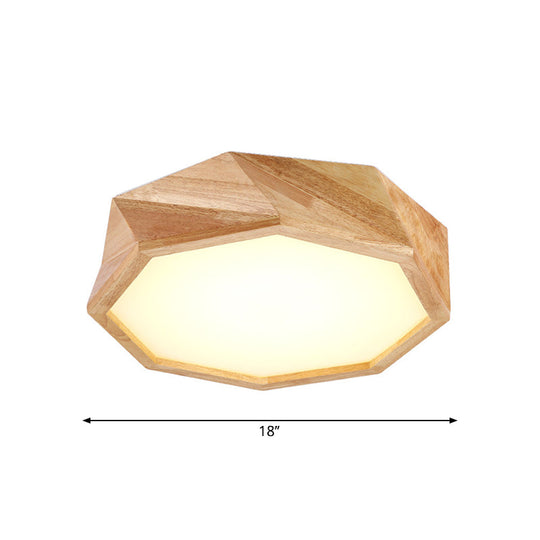Modern Geometric Ceiling Lamp: Wooden Beige Led Flush Mount Light Warm/White For Hotels (18/21.5/27