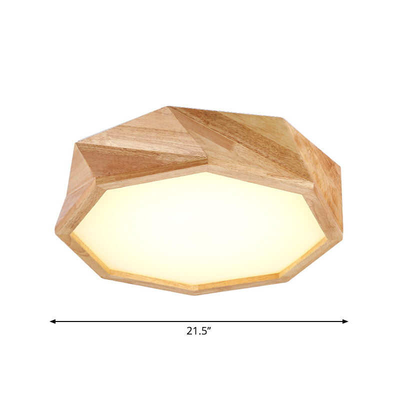 Modern Geometric Ceiling Lamp: Wooden Beige LED Flush Mount Light, Warm/White Light for Hotels (18"/21.5"/27" Wide)