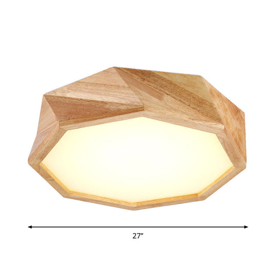 Modern Geometric Ceiling Lamp: Wooden Beige LED Flush Mount Light, Warm/White Light for Hotels (18"/21.5"/27" Wide)