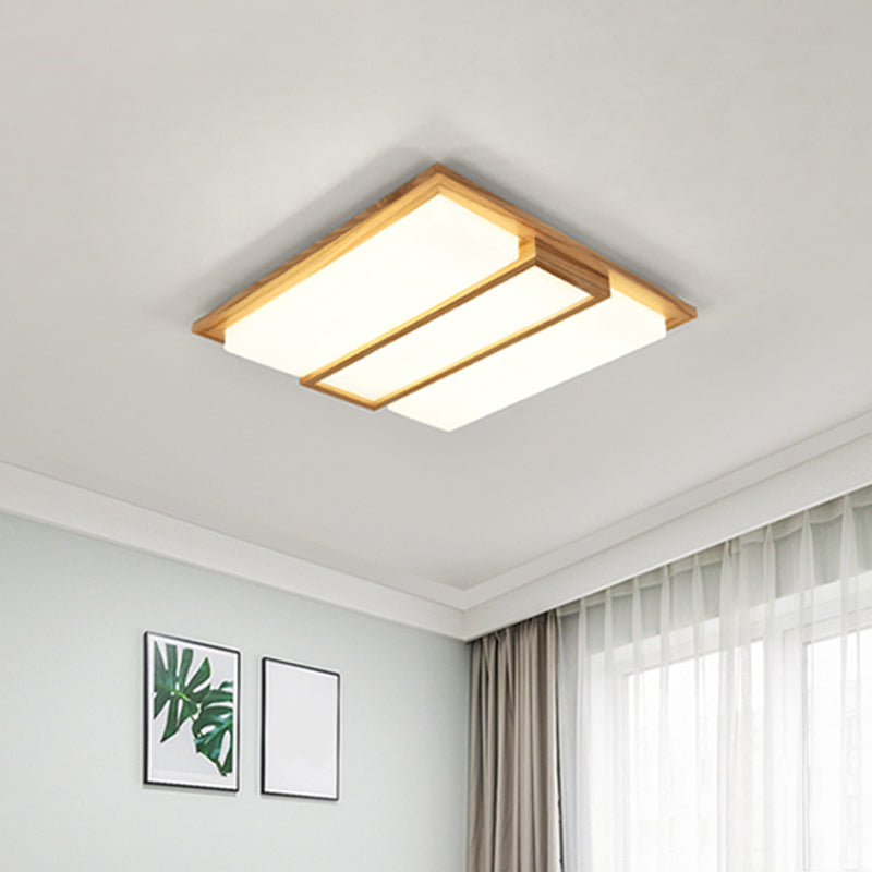 Simplicity Wooden Beige LED Flush Mount Ceiling Lamp in Warm/White Light, 17"/33.5"/40.5" Wide