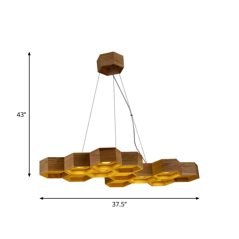 Suspension moderne Beehive : Lustre suspendu à 6 lumières en bois marron pour salle à manger