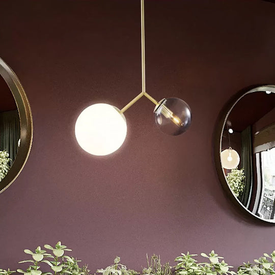 Gold Postmodern Pendant Light – Bifurcated Ombre Blue & Milk Glass Fixture