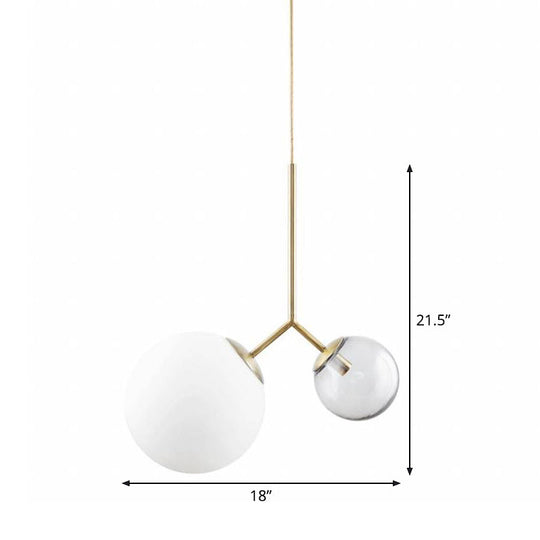 Gold Postmodern Pendant Light – Bifurcated Ombre Blue & Milk Glass Fixture