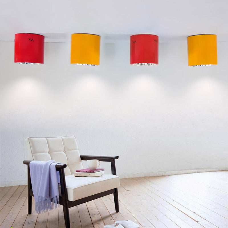 Metallic Cylinder Ceiling Mount Shop Light with Commercial Grade Cloth Shade