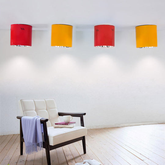 Metallic Cylinder Ceiling Mount Shop Light with Commercial Grade Cloth Shade