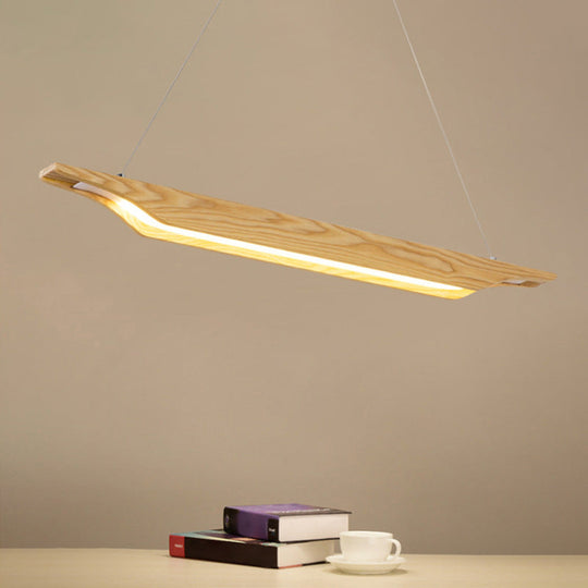 Modern Linear Wooden Pendant Light Fixture with LED, Beige, White/Warm/Natural Light