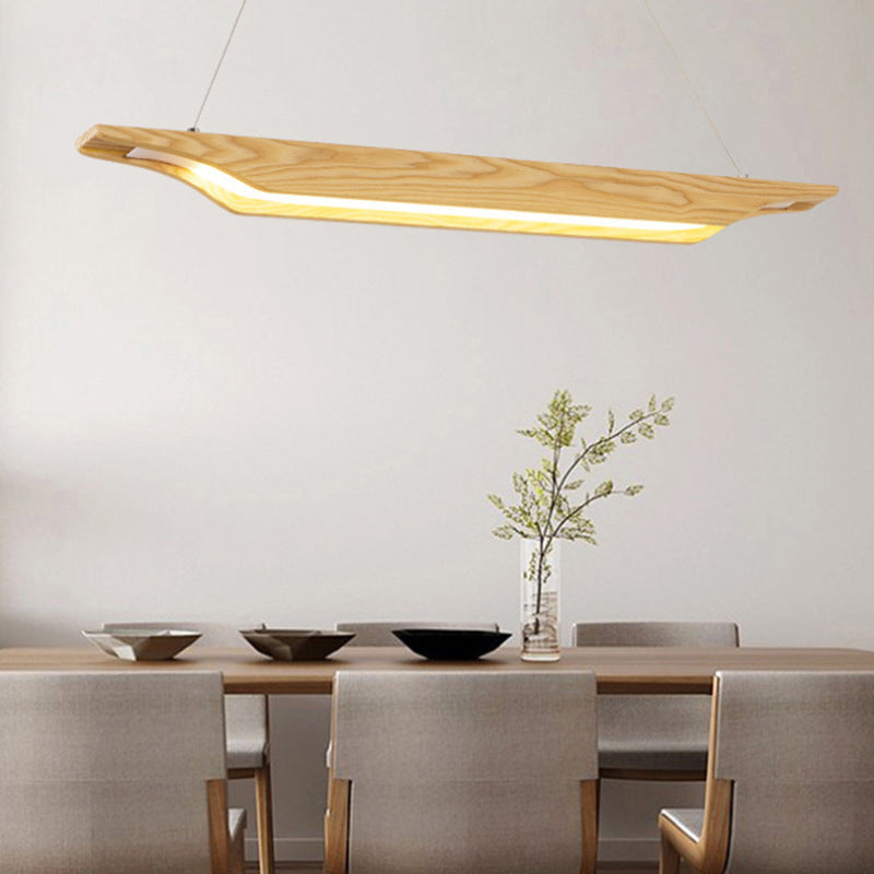 Modern Led Pendant Lighting: Linear Wooden Ceiling Lamp Fixture In White/Warm/Natural Light - Beige