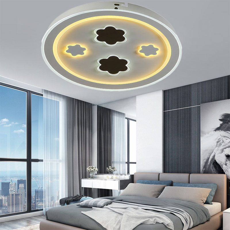Round LED Flush Mount Ceiling Light in White Finish - Ideal for Adult Bedroom Décor