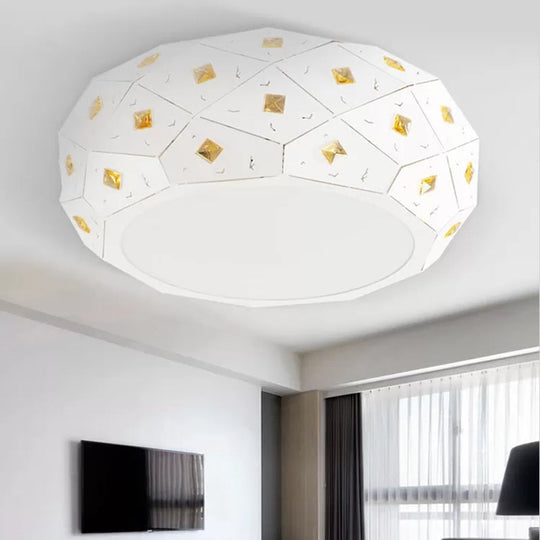 Plafonnier LED blanc moderne avec accent en cristal - Forme de tambour en acrylique élégant pour couloir