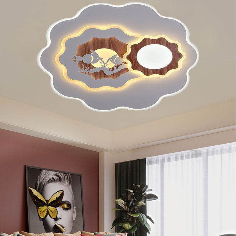 Romantic Acrylic Blossom Ceiling Mount Flush Light in White for Adult Bedroom