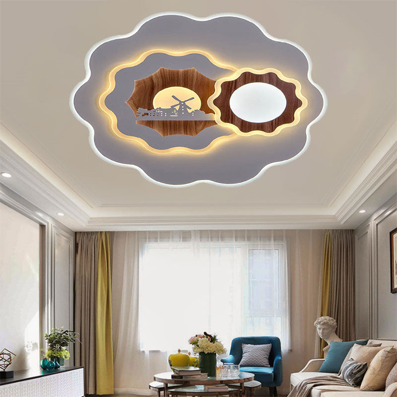 Romantic Acrylic Blossom Ceiling Mount Flush Light in White for Adult Bedroom