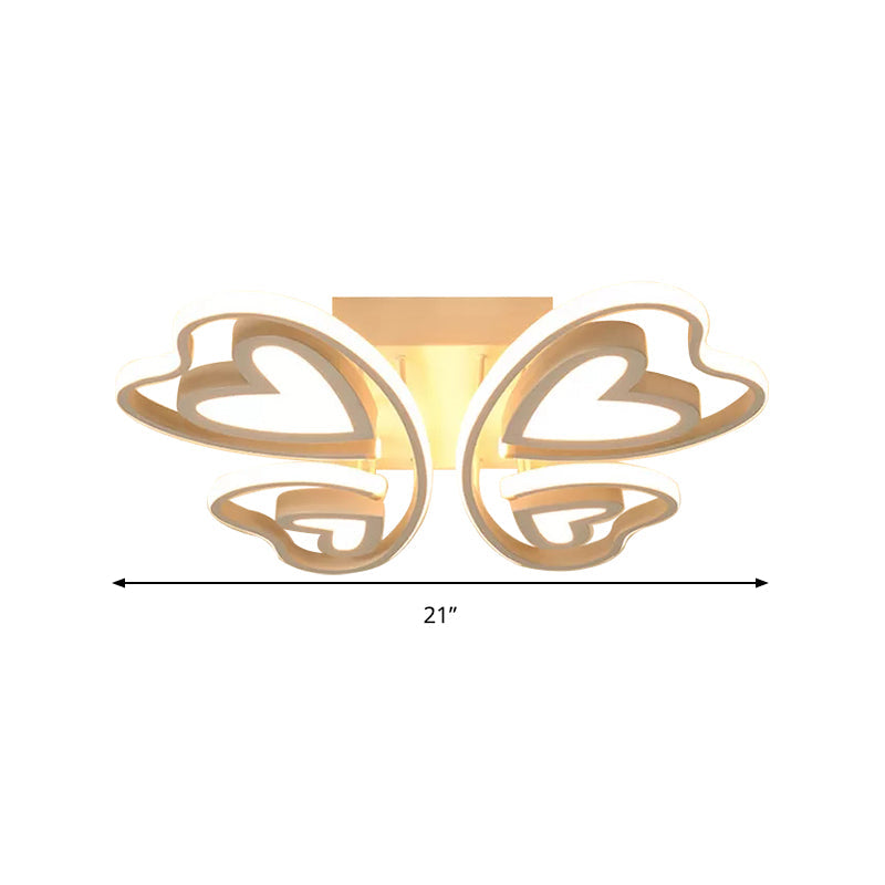 Girls Bedroom LED Flush Ceiling Light: Loving-Heart Acrylic Butterfly Lamp