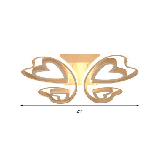 Girls Bedroom LED Flush Ceiling Light: Loving-Heart Acrylic Butterfly Lamp