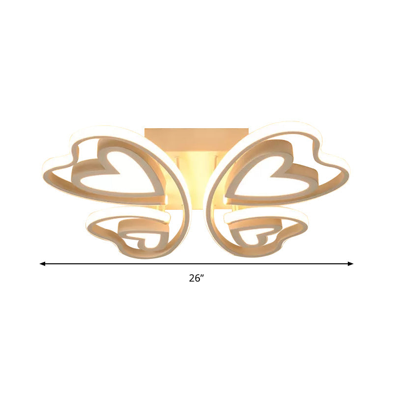 Girls Bedroom LED Flush Ceiling Light: Loving-Heart Acrylic Butterfly Lamp