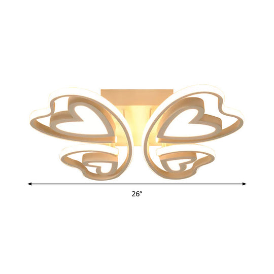 Girls Bedroom LED Flush Ceiling Light: Loving-Heart Acrylic Butterfly Lamp