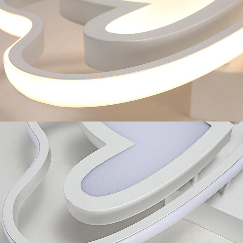 Girls Bedroom LED Flush Ceiling Light: Loving-Heart Acrylic Butterfly Lamp