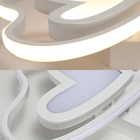 Girls Bedroom LED Flush Ceiling Light: Loving-Heart Acrylic Butterfly Lamp