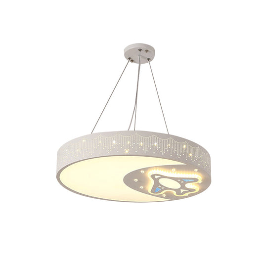 Rocket Etched Moon Pendant Light: Modern Iron Hanging Lamp in White for Study Room