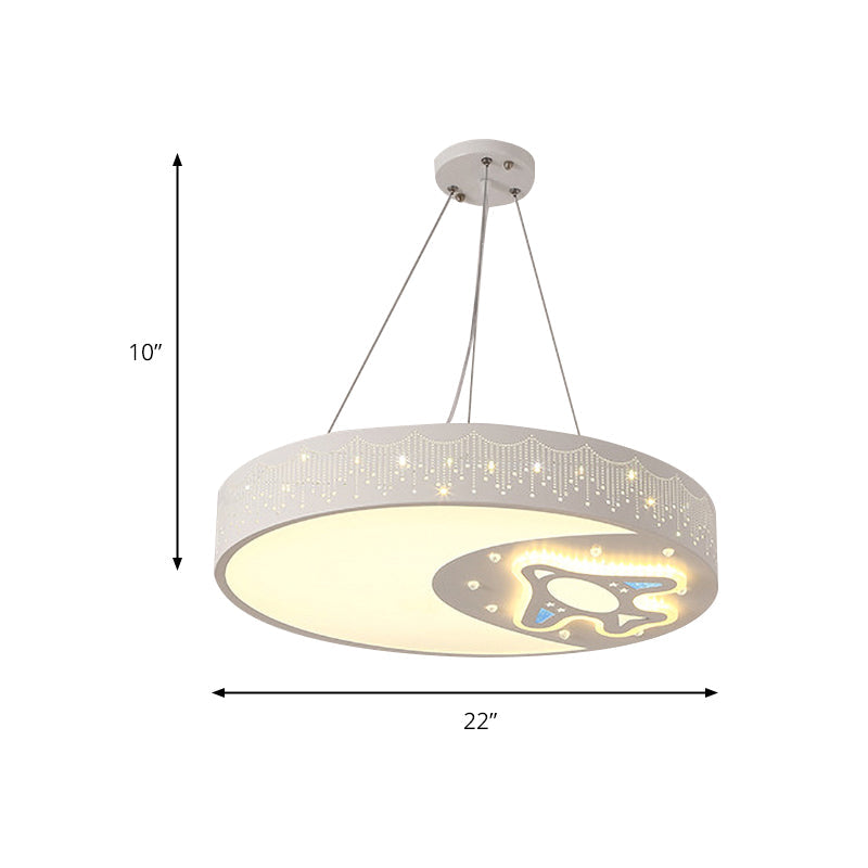Modern Rocket Iron Hanging Light With Etched Moon Pendant - White; Ideal For Study Room