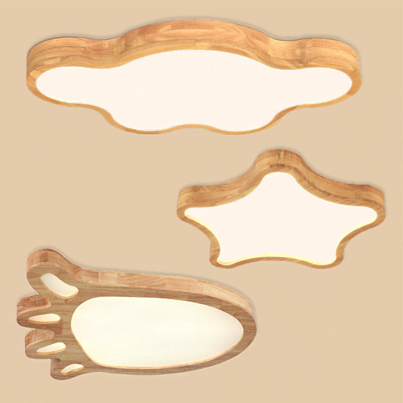 Minimalist Cloud/Star LED Ceiling Light for Children's Bedroom - Wooden Flush Mount Lamp in Beige, 21"/25"/29.5" Width