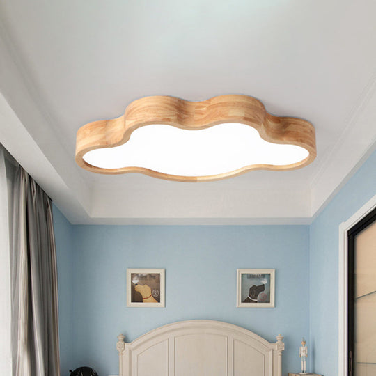 Minimalist Cloud/Star LED Ceiling Light for Children's Bedroom - Wooden Flush Mount Lamp in Beige, 21"/25"/29.5" Width