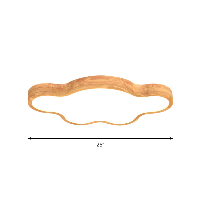 Minimalist Cloud/Star LED Ceiling Light for Children's Bedroom - Wooden Flush Mount Lamp in Beige, 21"/25"/29.5" Width