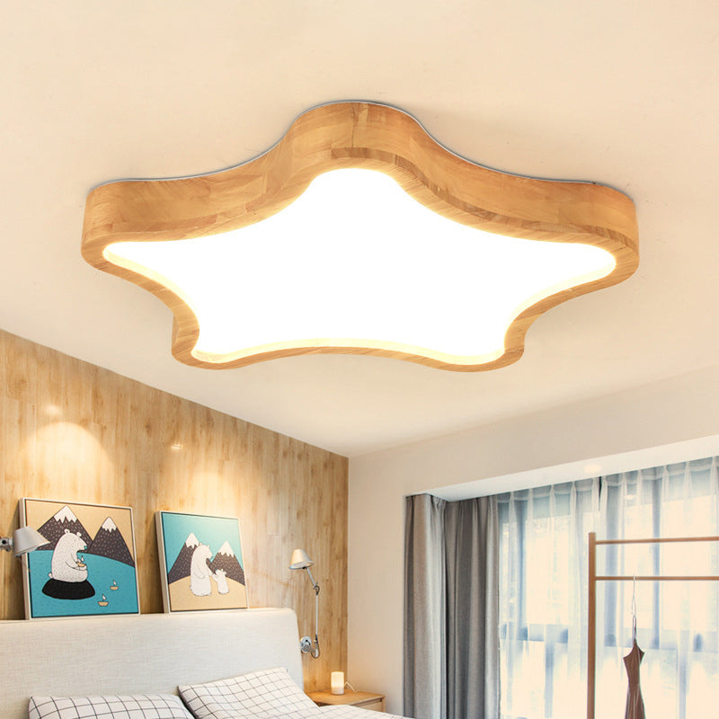 Minimalist Cloud/Star LED Ceiling Light for Children's Bedroom - Wooden Flush Mount Lamp in Beige, 21"/25"/29.5" Width