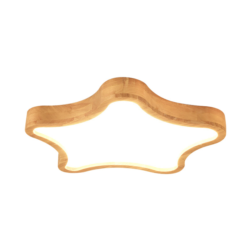 Minimalist Cloud/Star Led Ceiling Light For Childrens Bedroom - Wooden Flush Mount Lamp In Beige