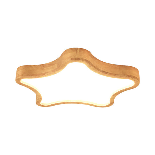 Minimalist Cloud/Star Led Ceiling Light For Childrens Bedroom - Wooden Flush Mount Lamp In Beige