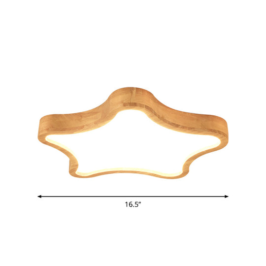 Minimalist Cloud/Star LED Ceiling Light for Children's Bedroom - Wooden Flush Mount Lamp in Beige, 21"/25"/29.5" Width