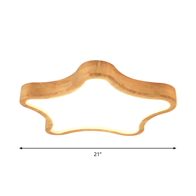 Minimalist Cloud/Star LED Ceiling Light for Children's Bedroom - Wooden Flush Mount Lamp in Beige, 21"/25"/29.5" Width