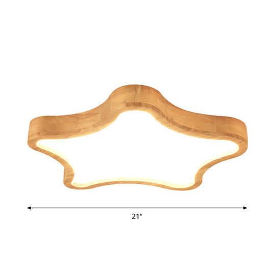 Minimalist Cloud/Star LED Ceiling Light for Children's Bedroom - Wooden Flush Mount Lamp in Beige, 21"/25"/29.5" Width
