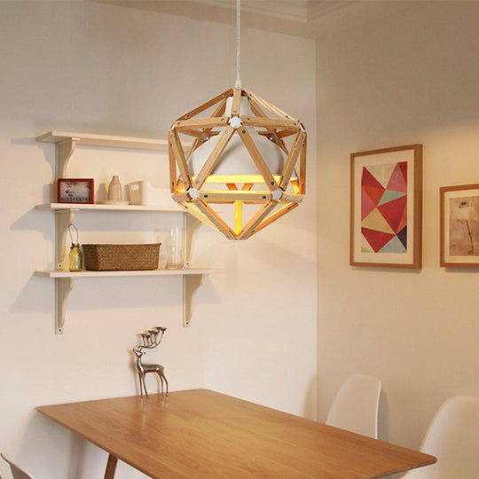 Modern Wood Geometric Kitchen Hanging Light With Metal Shade - 1-Light Pendant In Light/Dark Brown