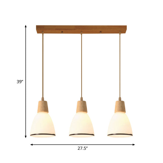 Nordic Ivory Glass Hang Lamp - 3-Head Cluster Pendant for Dining Room - Wood Finish
