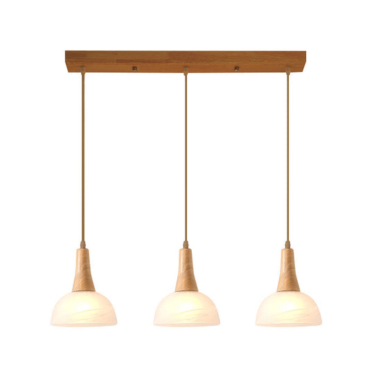 Nordic Ivory Glass Hang Lamp - 3-Head Cluster Pendant for Dining Room - Wood Finish