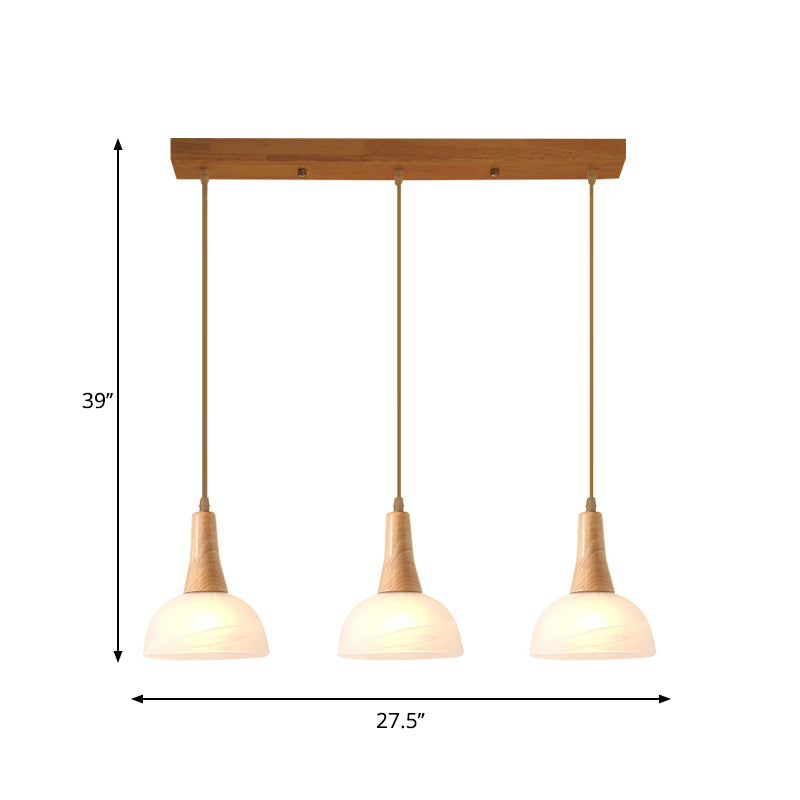 Nordic Ivory Glass Hang Lamp - 3-Head Cluster Pendant for Dining Room - Wood Finish