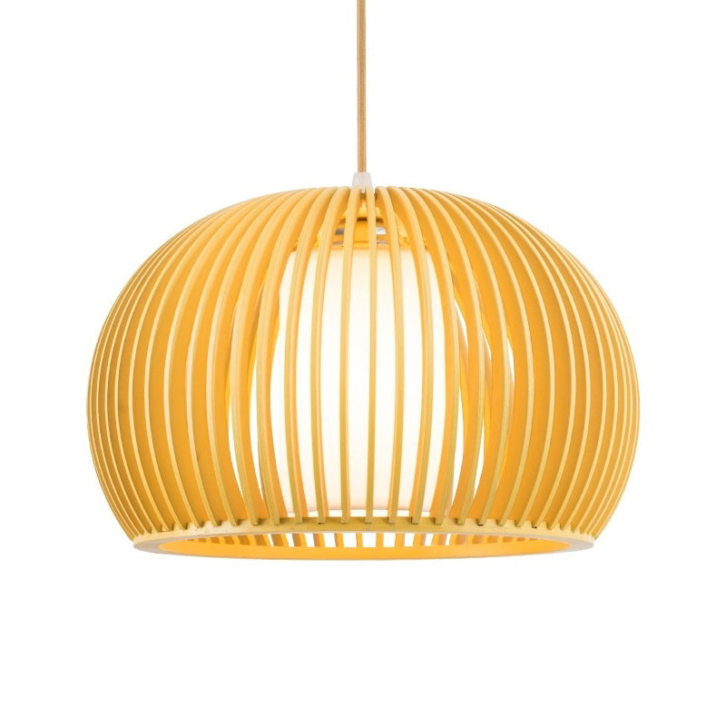 Modern Half-Globe Pendant Wooden 1-Light Dining Table Suspension Lighting - 13"/18" W with Inner Shade