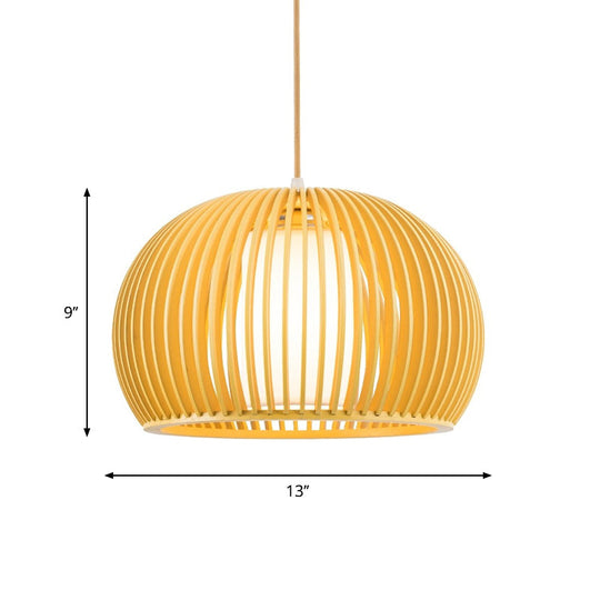 Modern Half-Globe Pendant Wooden 1-Light Dining Table Suspension Lighting - 13"/18" W with Inner Shade
