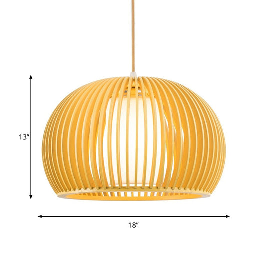 Modern Half-Globe Pendant Wooden 1-Light Dining Table Suspension Lighting - 13"/18" W with Inner Shade