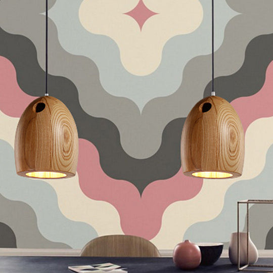 Nordic Wooden Dome Pendant Lamp For Dining Room - 1-Light Beige Ceiling Hang Light