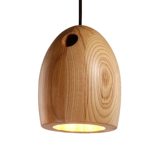 Nordic Wooden Dome Pendant Lamp For Dining Room - 1-Light Beige Ceiling Hang Light
