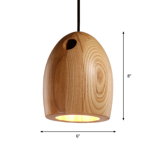 Nordic Nordic Wooden Dome Pendant Lamp - Small, 1-Light Beige Ceiling Hang Light for Dining Room