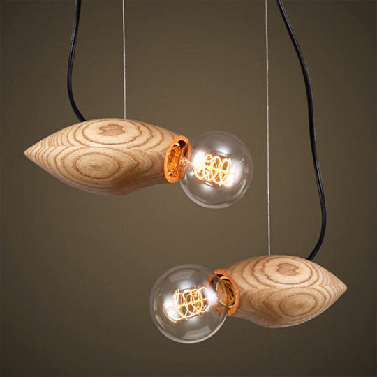 Nordic Wood Pendant Light With Beige Birdie Design And Open Bulb Brown